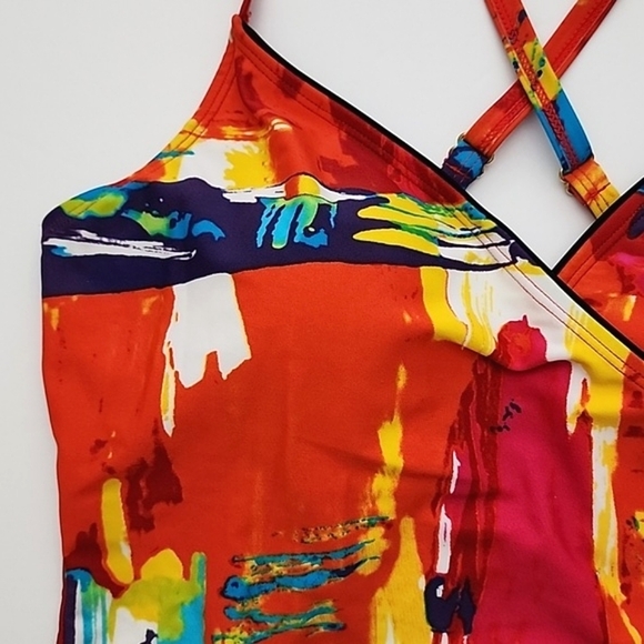 Simon Chang Tankini Top  Raceback Multi Colour Red Blue Padded Cups Size 10 - Picture 4 of 12
